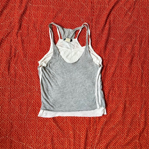 Coolwear USA Tops - Vintage 2000s Coolwear USA Layered Racerback Tank Top Grey White Cotton Large